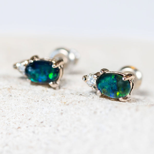 'Audrey' Silver Australian Triplet Opal Earrings - Black Star Opal