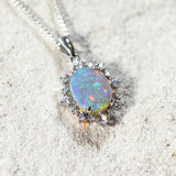 'Aurelia' Silver Australian Crystal Opal Necklace Pendant - Black Star Opal