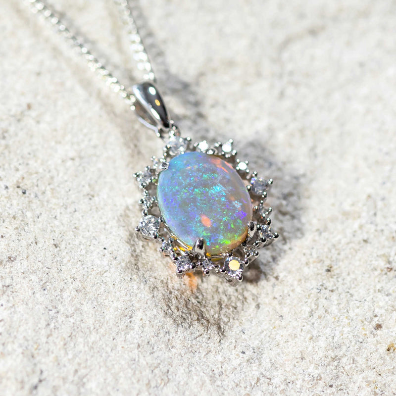 'Aurelia' Silver Australian Crystal Opal Necklace Pendant - Black Star Opal
