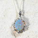 'Aurelia' Silver Australian Crystal Opal Necklace Pendant - Black Star Opal