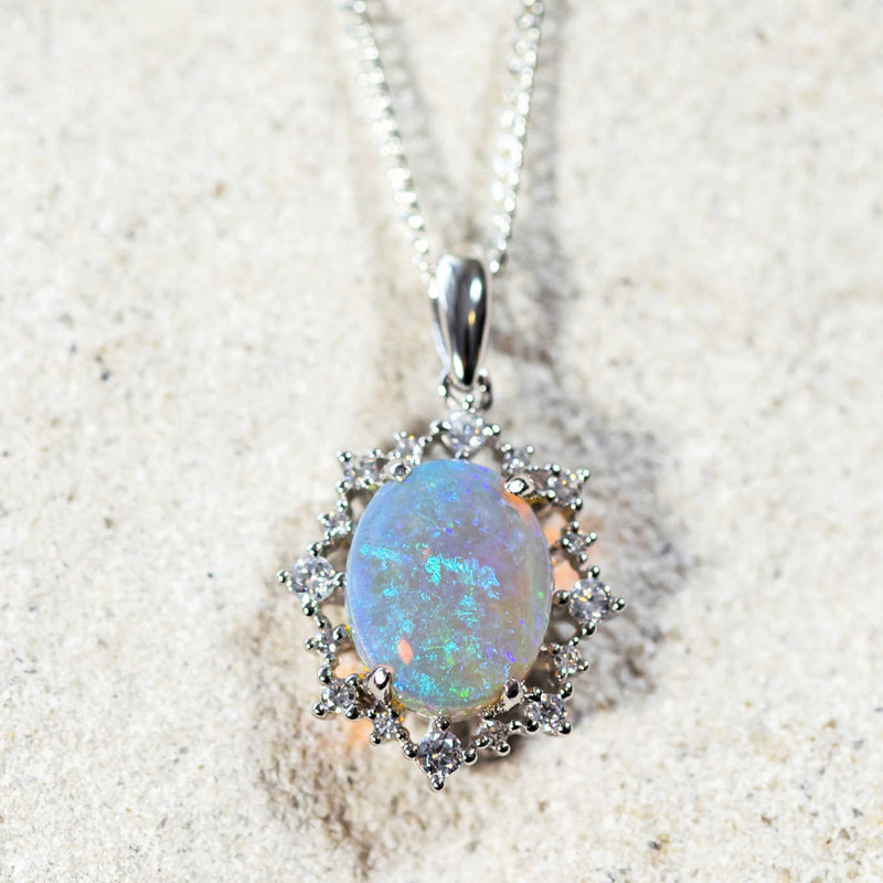 'Aurelia' Silver Australian Crystal Opal Necklace Pendant - Black Star Opal