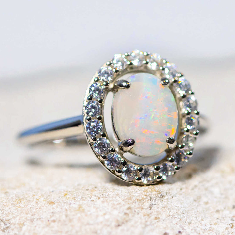 'Aurora' Silver Australian Crystal Opal Ring - Black Star Opal
