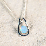 'Ava' White Gold Crystal Opal Necklace Pendant - Black Star Opal
