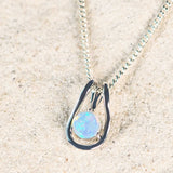'Ava' White Gold Crystal Opal Necklace Pendant - Black Star Opal