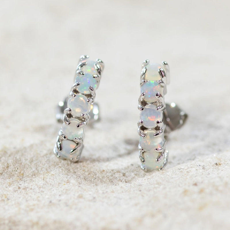 'Averie' Silver Australian Crystal Opal Earrings - Black Star Opal