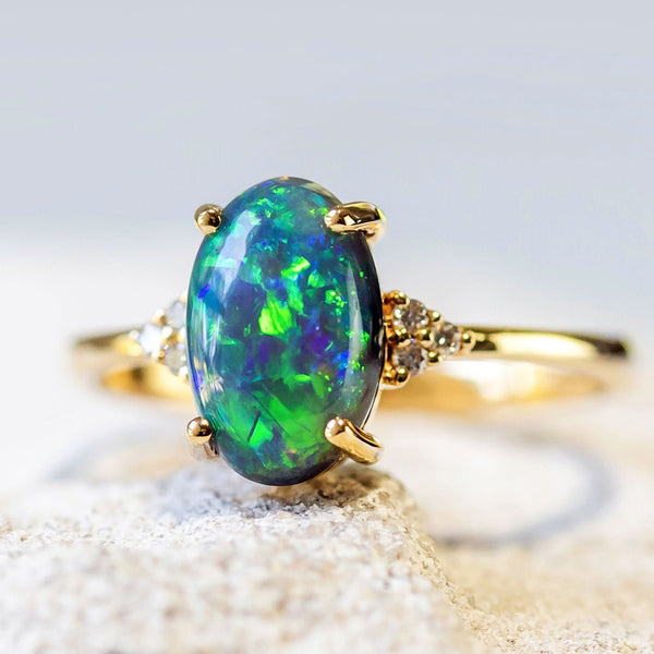 'Avisa' Gold Australian Black Opal Ring - Black Star Opal