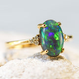 'Avisa' Gold Australian Black Opal Ring - Black Star Opal