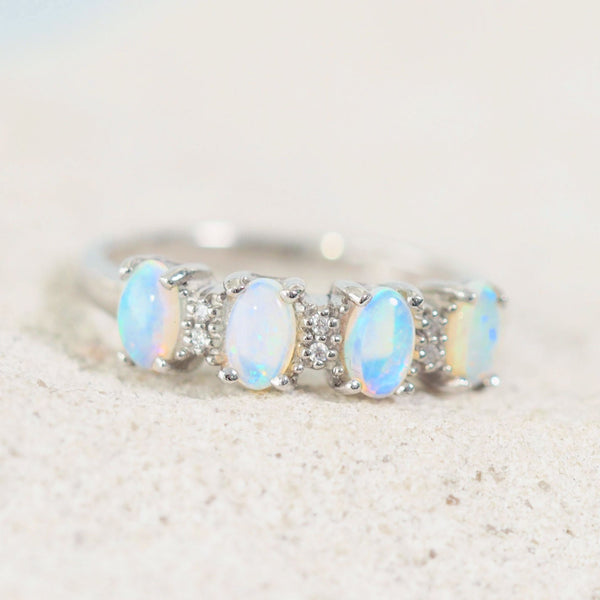 vintage style blue and green opal silver ring