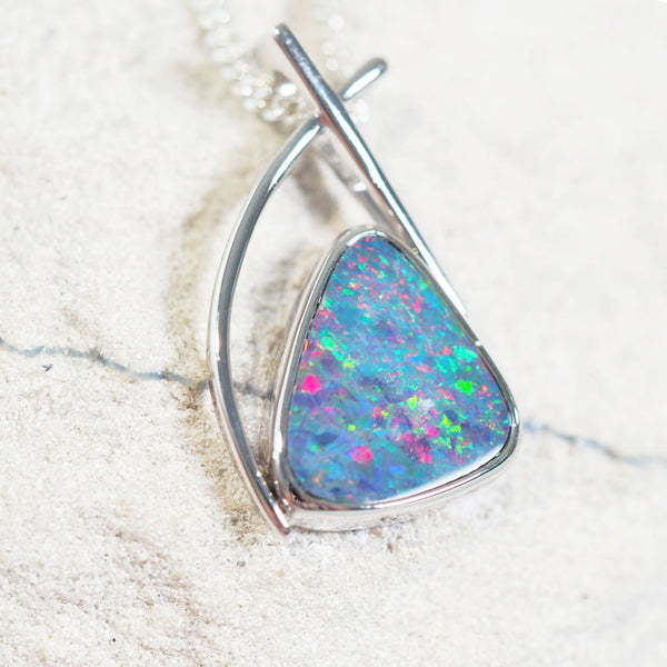 colourful triangular australian opal necklace pendant