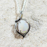 'Bianca' Silver Australian White Opal Necklace Pendant - Black Star Opal