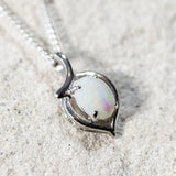 'Bianca' Silver Australian White Opal Necklace Pendant - Black Star Opal