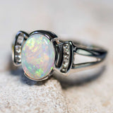 'Bijoux' White Gold Australian Crystal Opal Ring - Black Star Opal