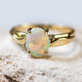 'Blaze' Gold Australian Crystal Opal Ring - Black Star Opal