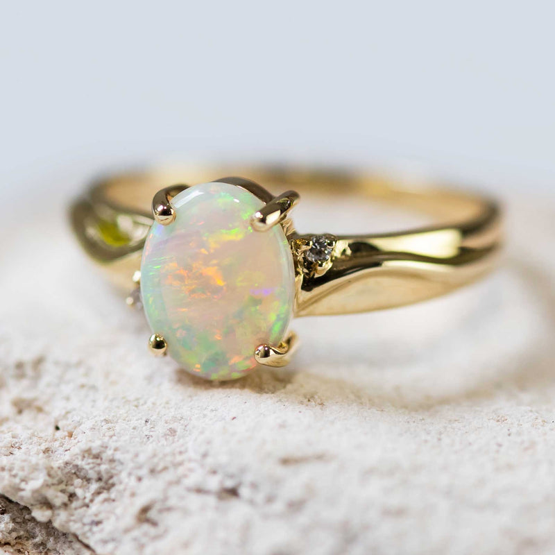 'Blaze' Gold Australian Crystal Opal Ring - Black Star Opal