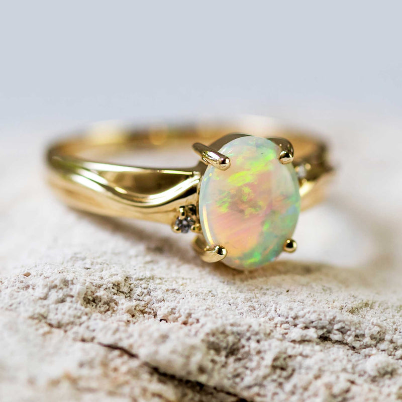 'Blaze' Gold Australian Crystal Opal Ring - Black Star Opal