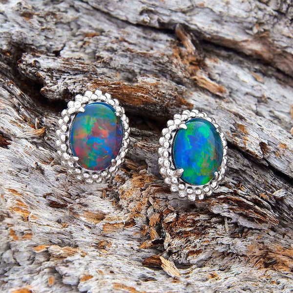 ‘Blossom’ Silver Australian Triplet Opal Earrings - Black Star Opal