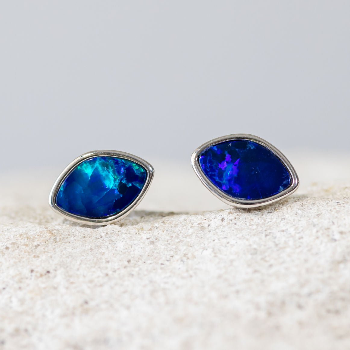 'Blue Belle' Silver Australian Doublet Opal Earrings - Black Star Opal
