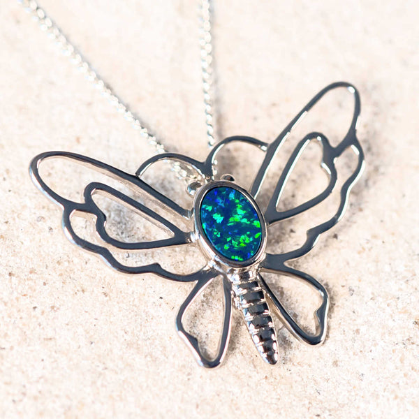 australian doublet opal butterfly design silver pendant