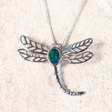 silver dragonfly doublet opal pendant