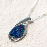 'Boe' Silver Australian Doublet Opal Necklace Pendant - Black Star Opal