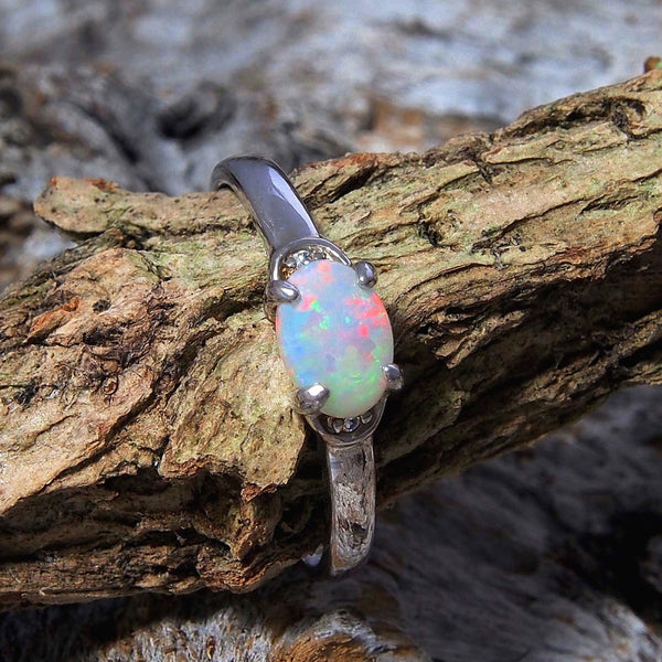 'Briella' Silver Australian White Opal Ring - Black Star Opal