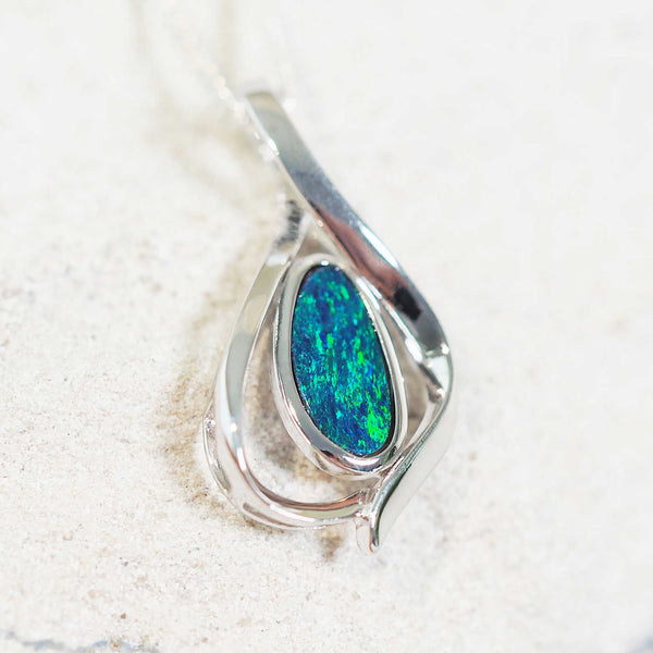 green doublet australian opal silver pendant