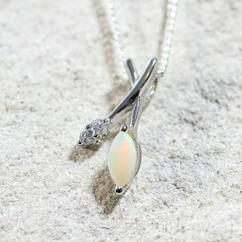 'Callie' Silver Australian White Opal Necklace Pendant - Black Star Opal