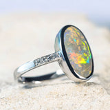 'Camila' White Gold Australian Crystal Opal Ring - Black Star Opal