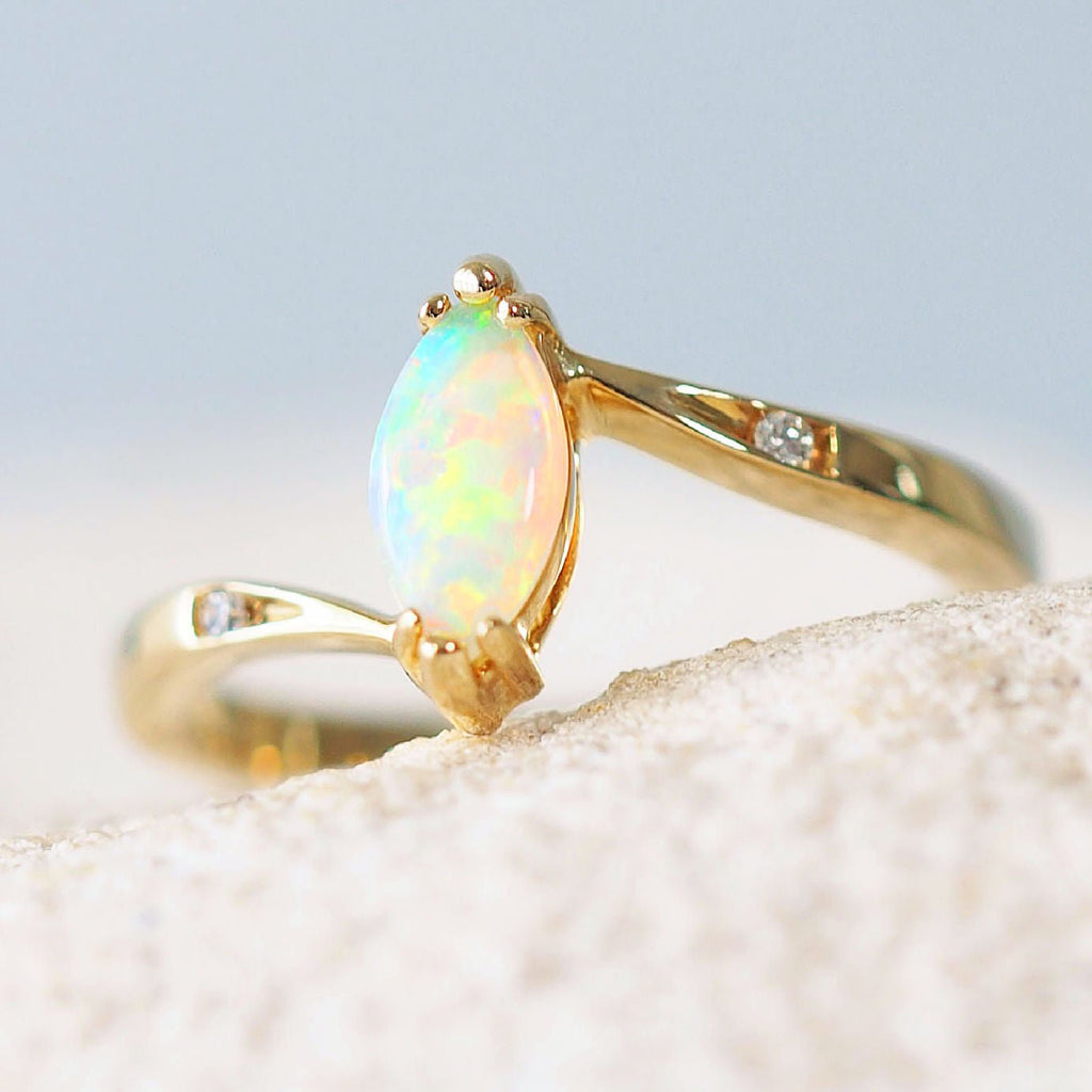 Crystal Opal -9k Gold Ring -Hammered Band - Lost Sea Opals