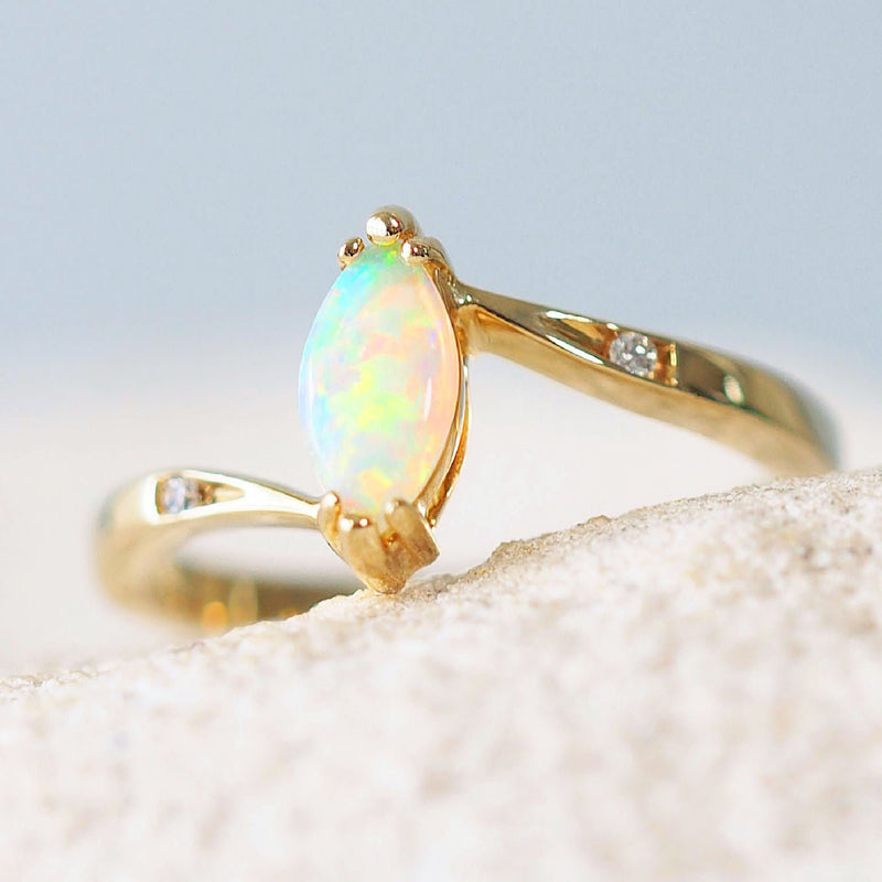 Australian Opal Ring with 14k bezels and Sterling Silver Band,Crystal –  Elyse Clark Jewelry