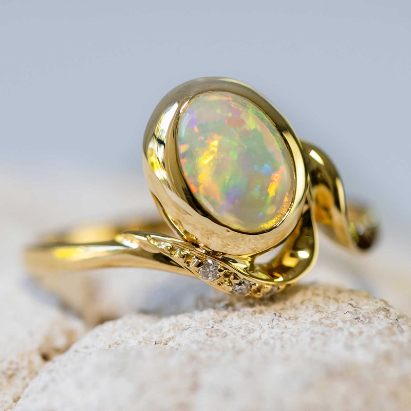 'Cassia' Gold Australian Crystal Opal Ring - Black Star Opal
