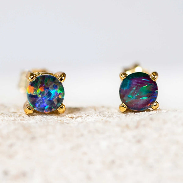 Celia G Plated Triplet Opal Earrings Black Star Opal