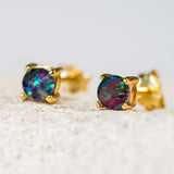 'Celia' Gold Plated Silver Australian Triplet Opal Earrings - Black Star Opal