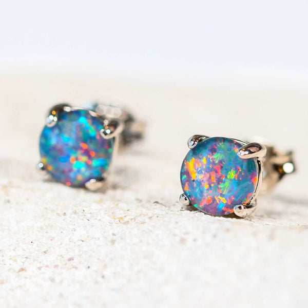 'Celia' Silver Australian Triplet Opal Earrings - Black Star Opal