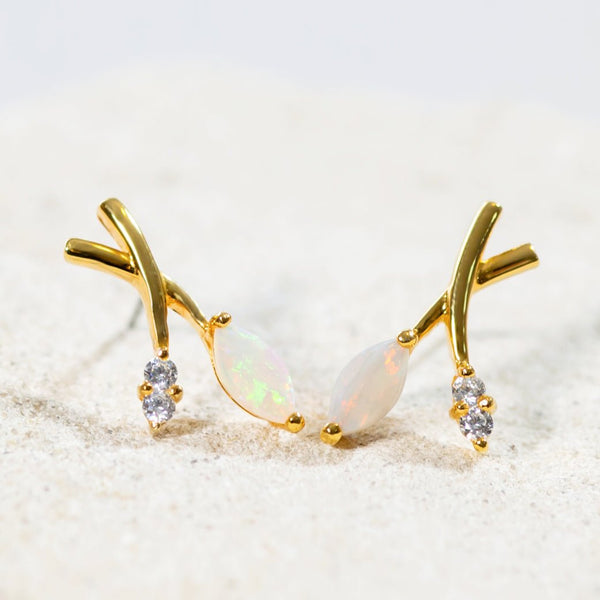 'Celine' Gold Plated Silver Australian Crystal Opal Earrings - Black Star Opal