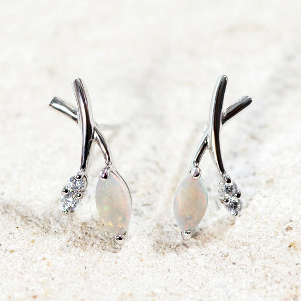 'Celine' Silver Australian Crystal Opal Earrings - Black Star Opal