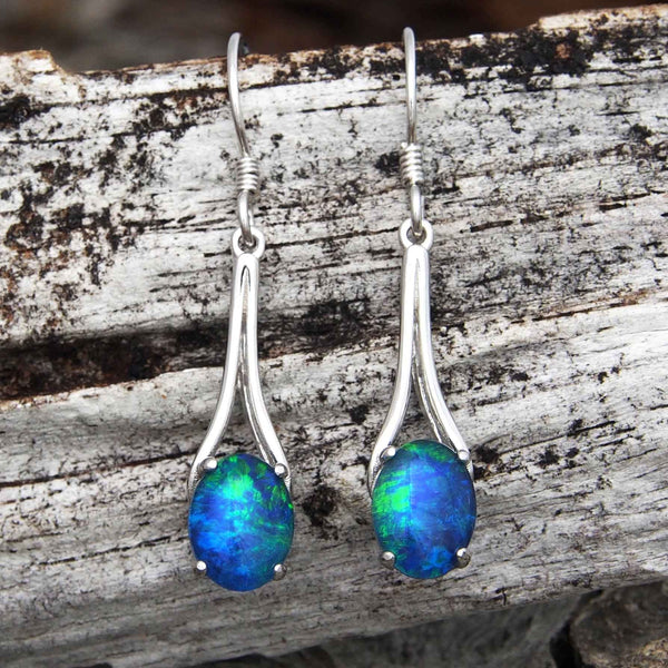 ‘Chandelier’ Silver Australian Triplet Opal Earrings - Black Star Opal