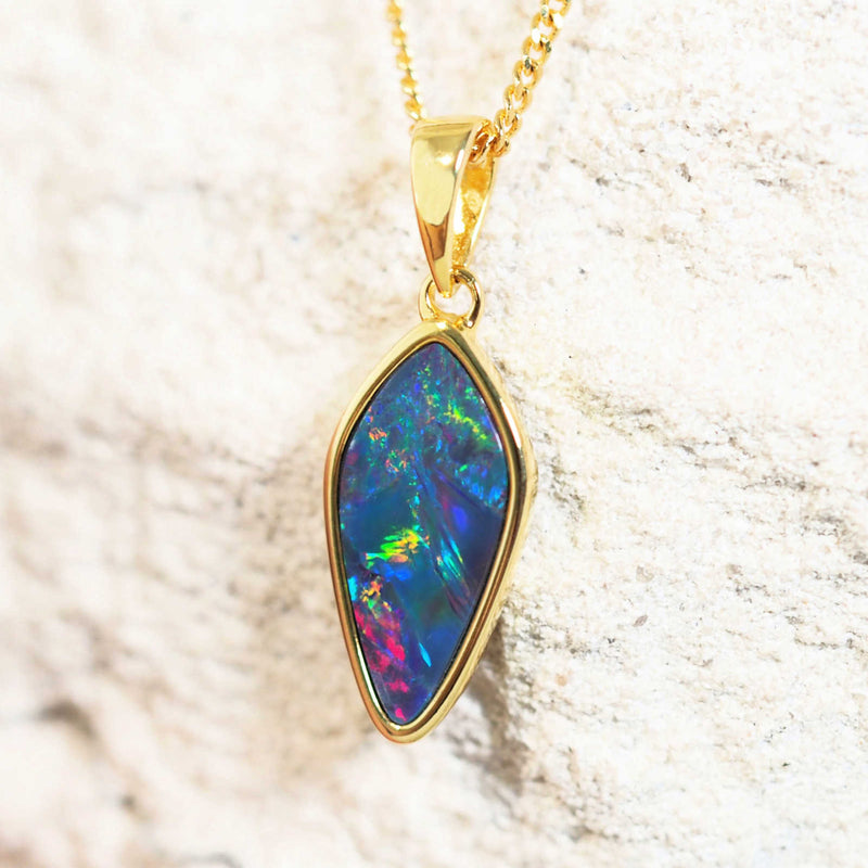 colourful australian doublet opal kite shaped pendant