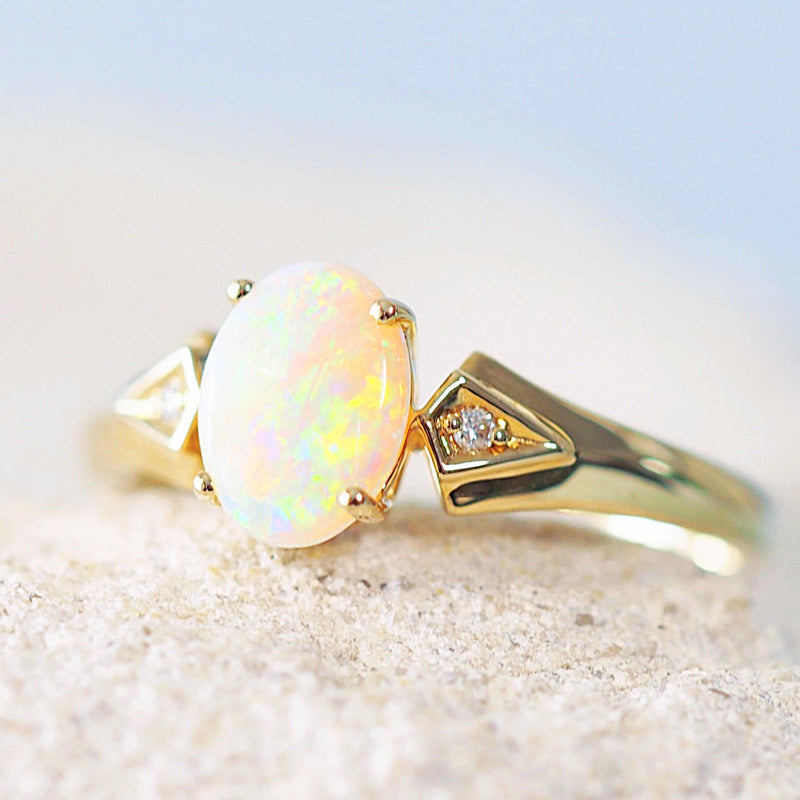 colourful crystal opal ring set in 14ct yellow gold 'charlotte'