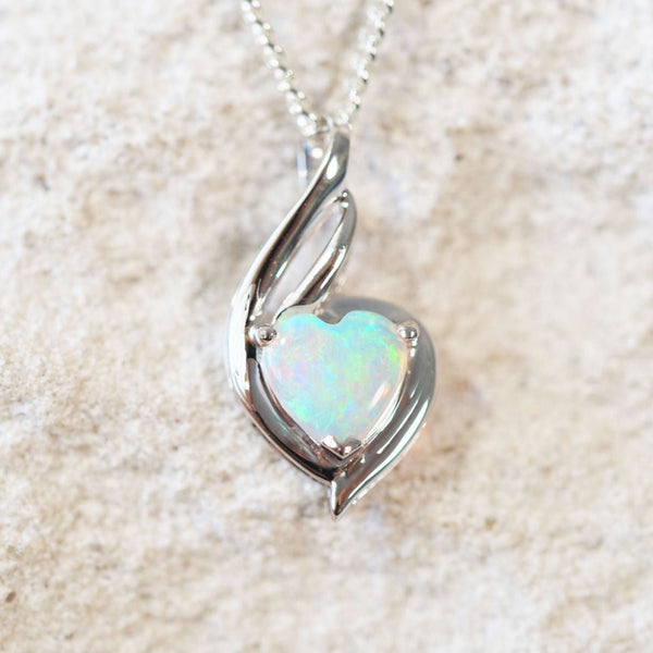 multi-coloured heart shaped crystal opal gold necklace