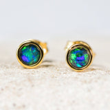 'Classic' Gold Plated Silver Australian Triplet Opal Earrings - Black Star Opal