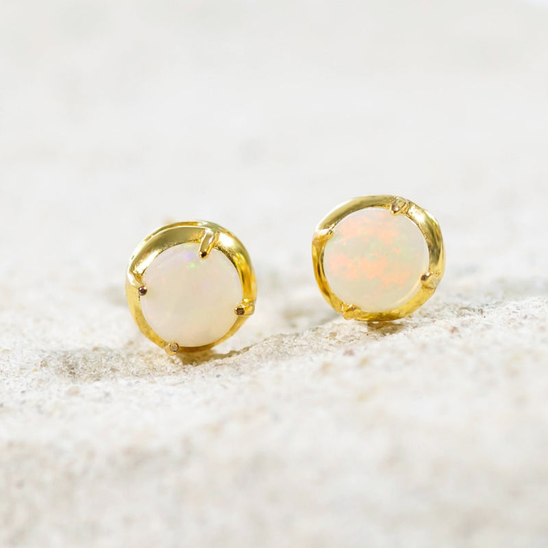 'Classic' Gold Plated Silver Australian White Opal Earrings - Black Star Opal
