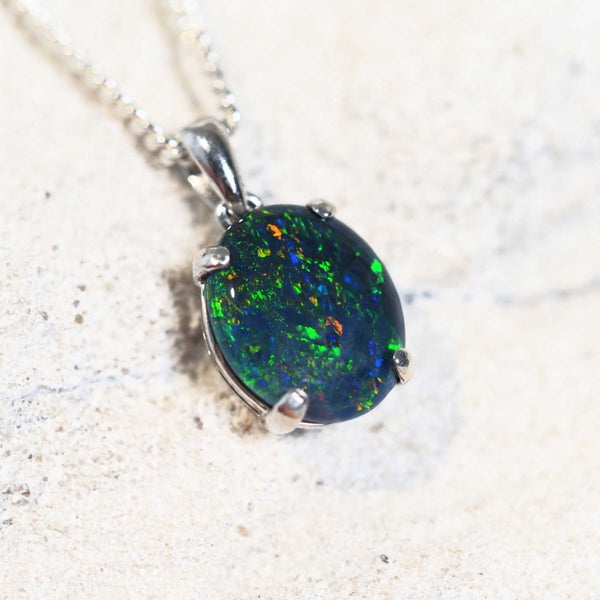 colourful triplet opal silver pendant