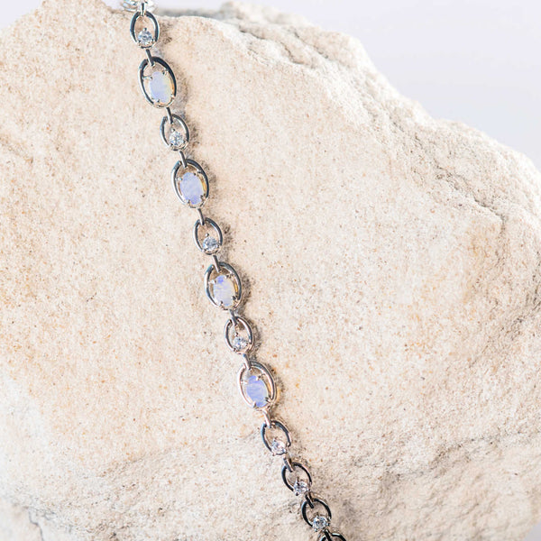 blue crystal opal bracelet set in sterling silver with diamantes