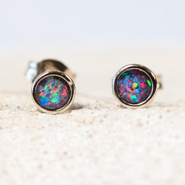 'Classic' Silver Australian Triplet Opal Earrings - Black Star Opal