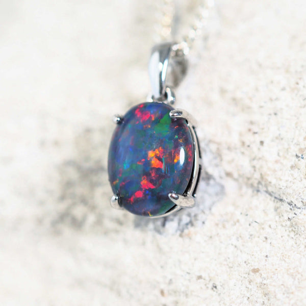 colourful opal necklace set in sterling silver
