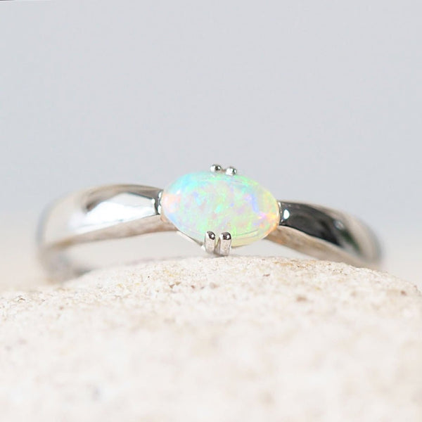 green and blue crystal opal ring set in white gold 'cleo'