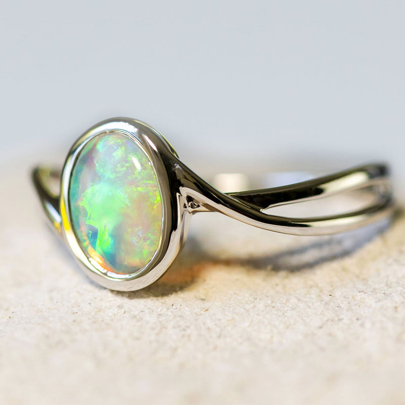 'Colette' White Gold Australian Crystal Opal Ring - Black Star Opal