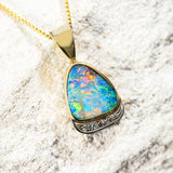 ‘Colour Dream’ Gold Australian Boulder Opal Necklace Pendant - Black Star Opal