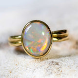 'Colour Play' Gold Australian Opal Ring - Black Star Opal